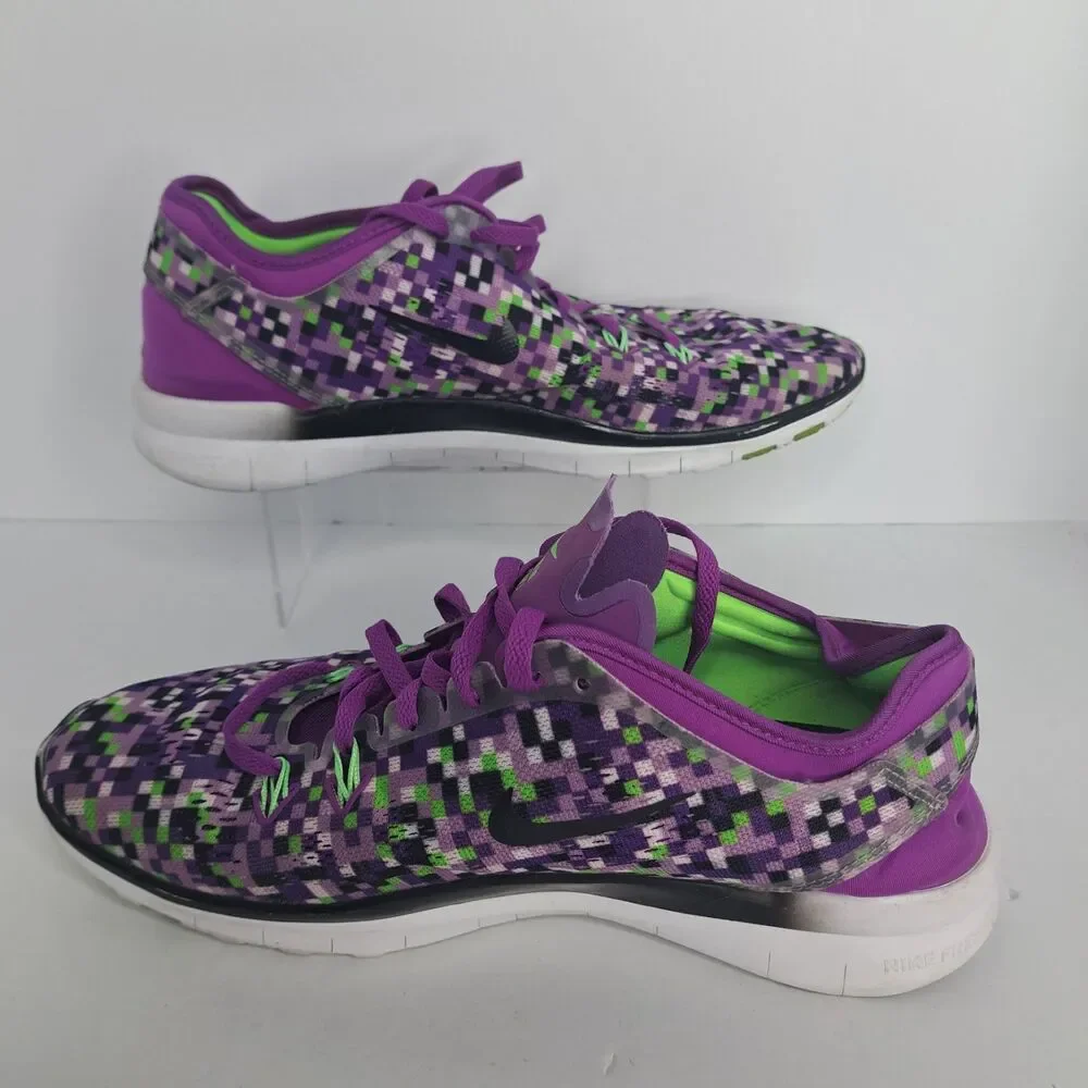 Nike Free 5.0 Purple Pixel Print Running Shoes Sneakers Womens Size 10 42